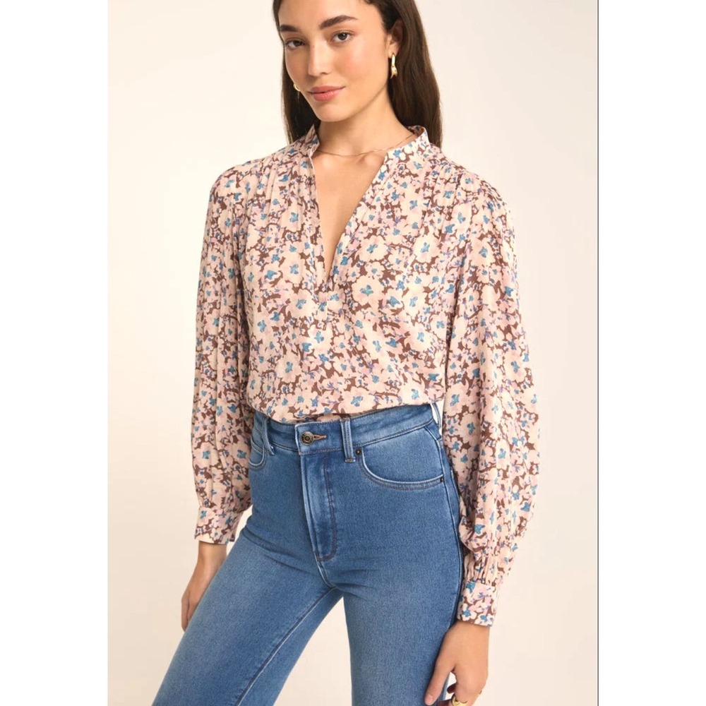 Z Supply XL Floral V-Neck Button Up Long Sleeve Blouse